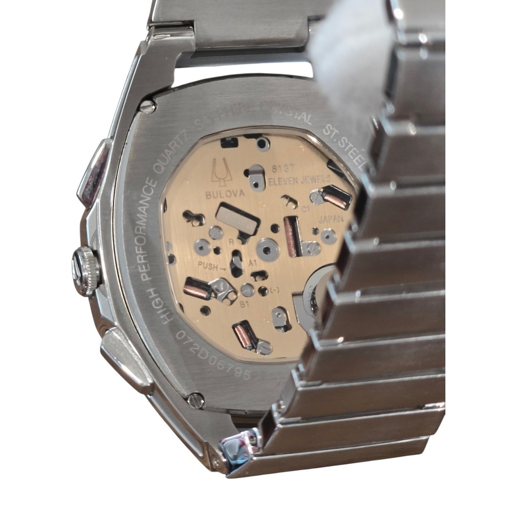Bulova Precision Chronograph‎ Men's Watch Stainless Steel Black Dial w/ Box - Picture 9 of 10